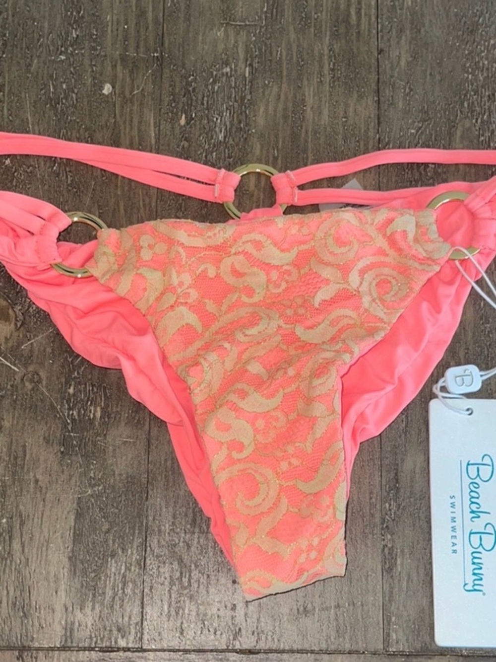Beach Bunny Coral Pink & Gold Lace Bikini Bottom
